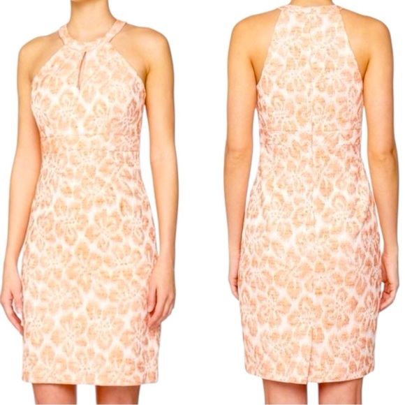 TRINA TURK Sunkissed Floral Jacquard Keyhole Sheath Dress m Orange White Mini 4 - Picture 3 of 8